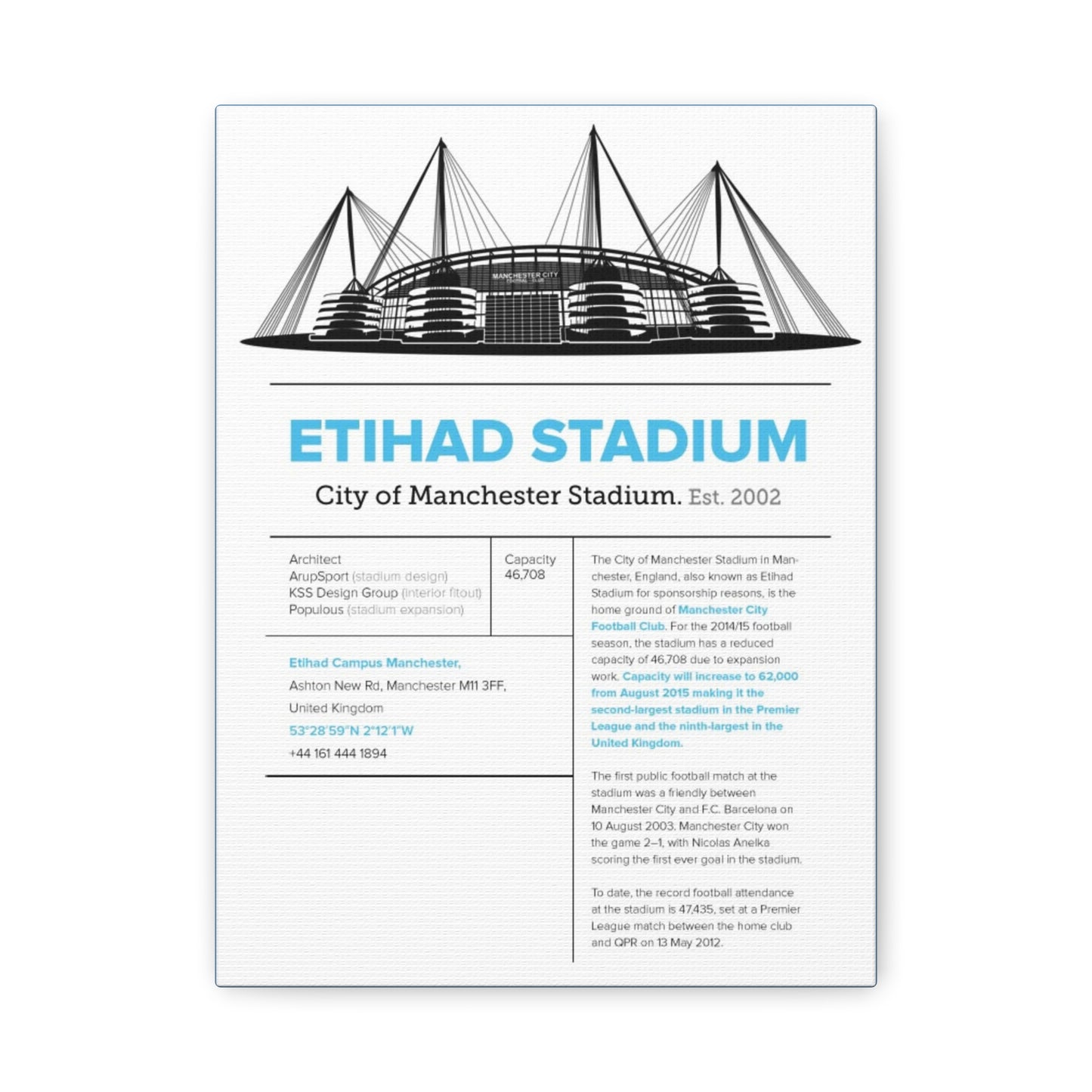 Etihad Stadium Canvas Print, Manchester City
