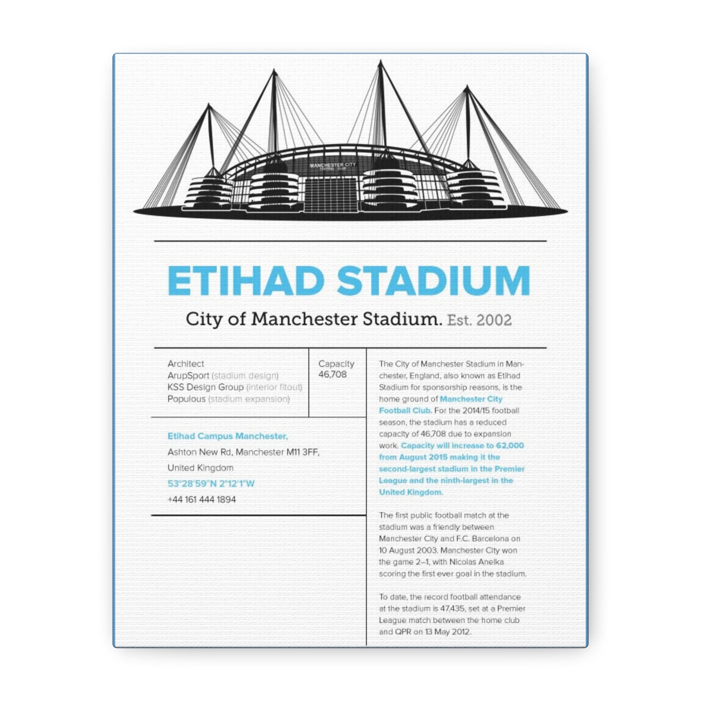 Etihad Stadium Canvas Print, Manchester City