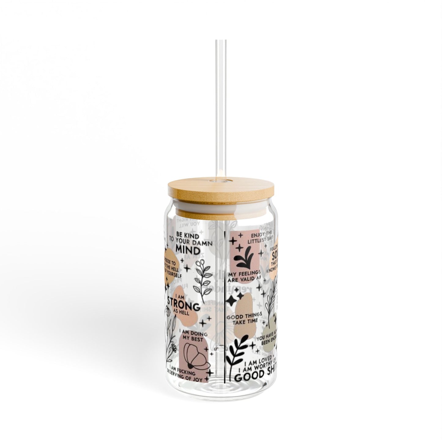 Motivational Glass Tumbler, Daily Reminders, 16oz, Coffee Lover Gift, Gifts For Her, Sipper Glass