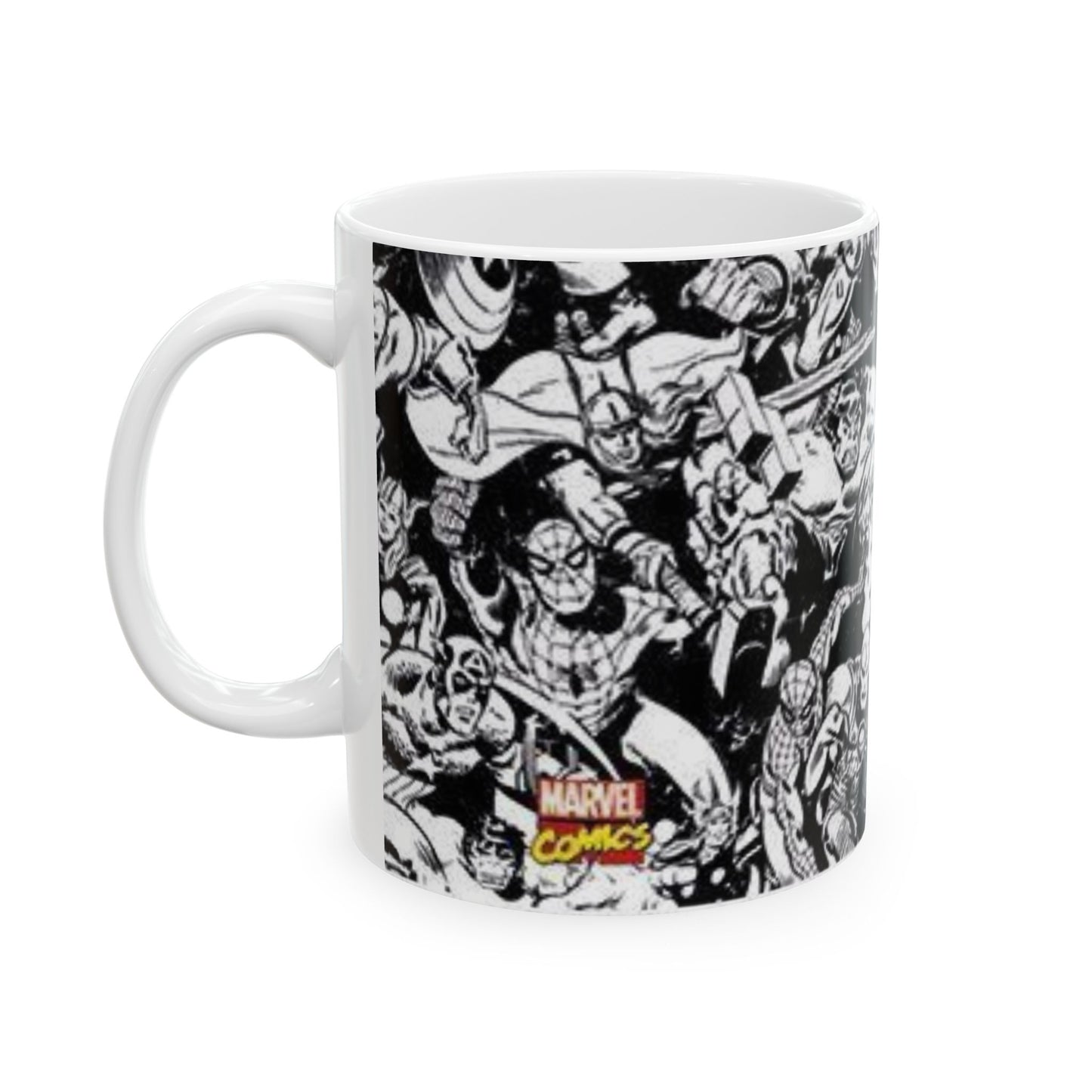 Superhero Ceramic Coffee Mug | Comic Book Art Cup, Marvel Fan Gift, Black and White Heroic Drinkware, Geeky Mug for Collectors
