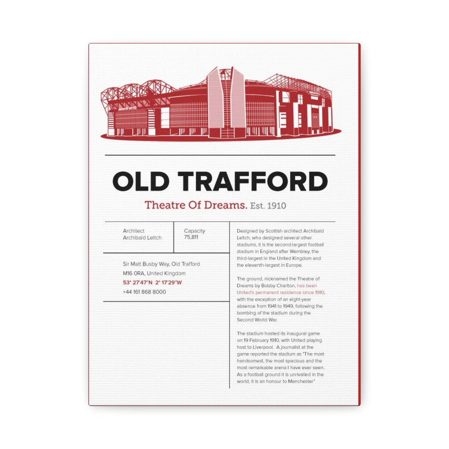 Old Trafford Canvas Print, Manchester United Stadium