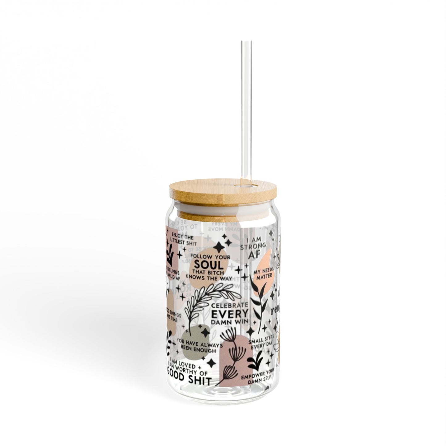 Motivational Glass Tumbler, Daily Reminders, 16oz, Coffee Lover Gift, Gifts For Her, Sipper Glass