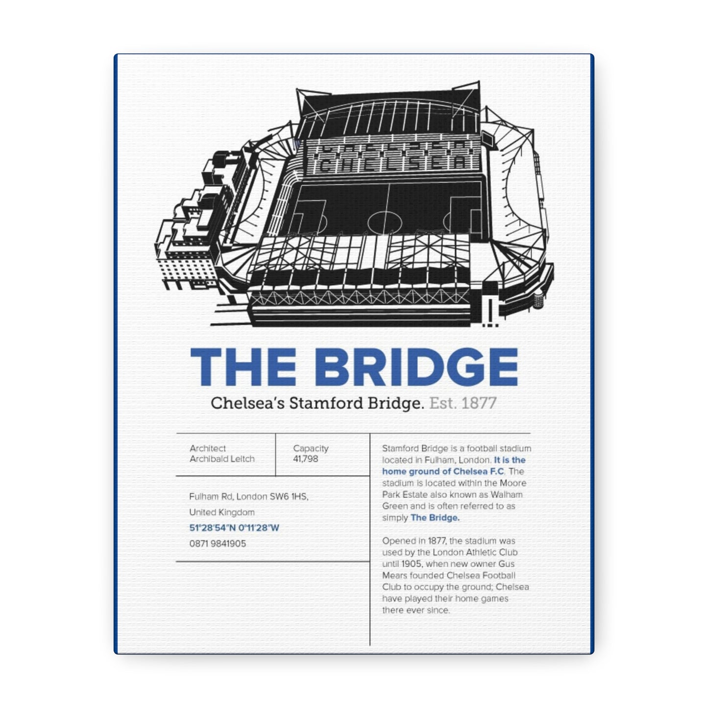 Chelsea Stadium Canvas Print, Stamford Bridge