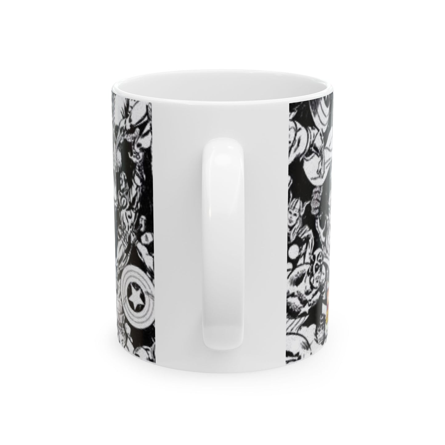 Superhero Ceramic Coffee Mug | Comic Book Art Cup, Marvel Fan Gift, Black and White Heroic Drinkware, Geeky Mug for Collectors