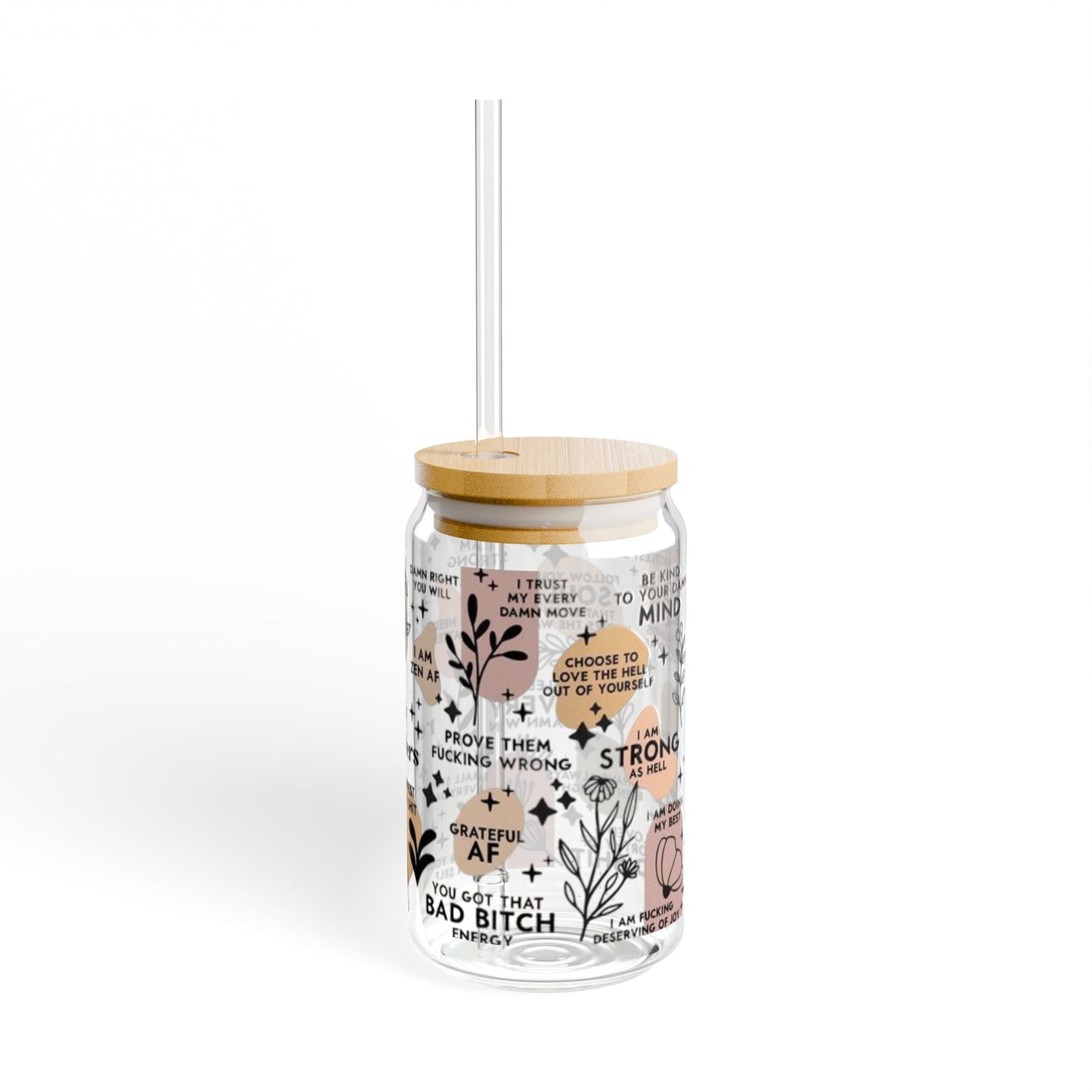 Motivational Glass Tumbler, Daily Reminders, 16oz, Coffee Lover Gift, Gifts For Her, Sipper Glass