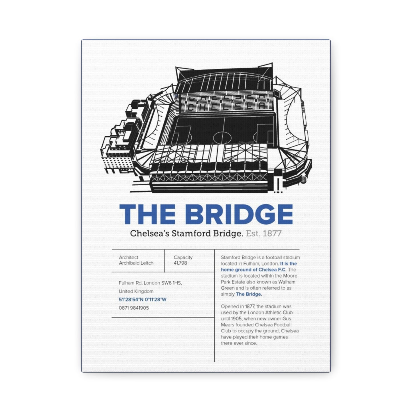 Chelsea Stadium Canvas Print, Stamford Bridge
