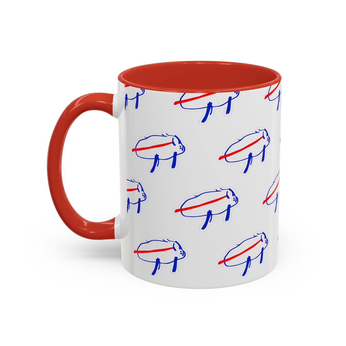 Buffalo Bills Drawing Inspired Coffee Mug, Red and Blue Mug, Gift for Die-Hard Buffalo Fans, Fun Office Decor, Unique Gift