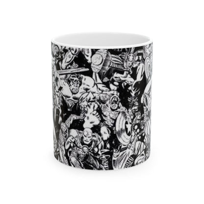 Superhero Ceramic Coffee Mug | Comic Book Art Cup, Marvel Fan Gift, Black and White Heroic Drinkware, Geeky Mug for Collectors