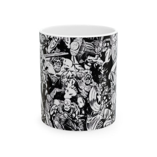 Superhero Ceramic Coffee Mug | Comic Book Art Cup, Marvel Fan Gift, Black and White Heroic Drinkware, Geeky Mug for Collectors