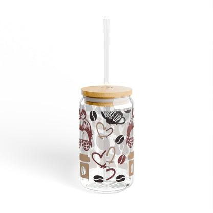 Cute Mom Sipper Glass 16oz, Perfect Gift for Coffee Loving Moms, Fun Kitchen & Drinkware