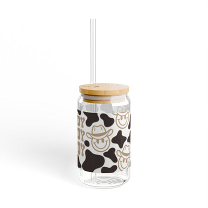 Cowboy Sipper Glass 16oz, Western Drinkware for Parties & Gifts, Rustic Coffee Cup