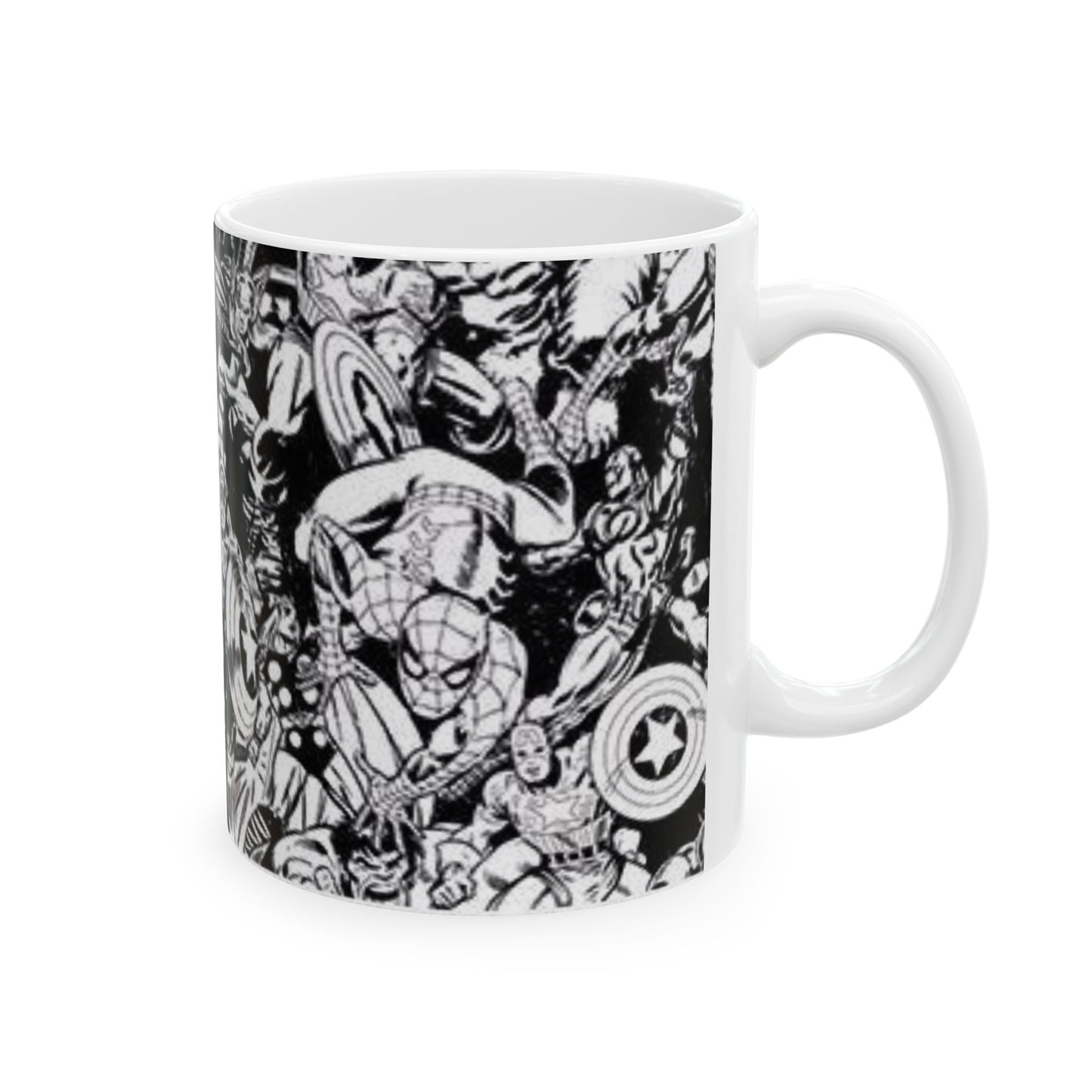 Superhero Ceramic Coffee Mug | Comic Book Art Cup, Marvel Fan Gift, Black and White Heroic Drinkware, Geeky Mug for Collectors