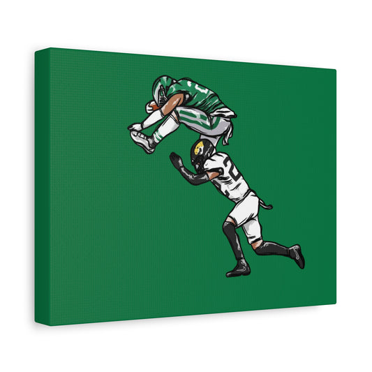 Canvas Print, Saquon Barkley Reverse Hurdle Sports Decor, Game Day Wall Art, Touchdown Celebration, Green Black Wall Hanging, Sports Fan