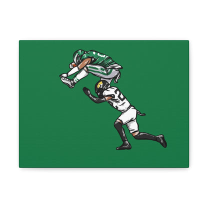 Canvas Print, Saquon Barkley Reverse Hurdle Sports Decor, Game Day Wall Art, Touchdown Celebration, Green Black Wall Hanging, Sports Fan