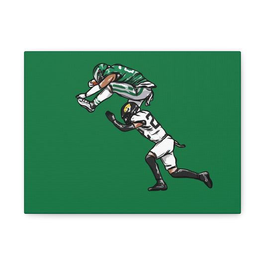 Canvas Print, Saquon Barkley Reverse Hurdle Sports Decor, Game Day Wall Art, Touchdown Celebration, Green Black Wall Hanging, Sports Fan