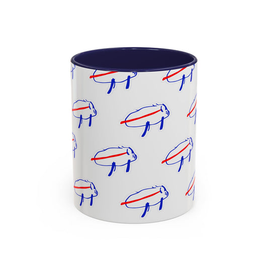 Buffalo Bills Drawing Inspired Coffee Mug, Red and Blue Mug, Gift for Die-Hard Buffalo Fans, Fun Office Decor, Unique Gift