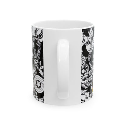 Superhero Ceramic Coffee Mug | Comic Book Art Cup, Marvel Fan Gift, Black and White Heroic Drinkware, Geeky Mug for Collectors