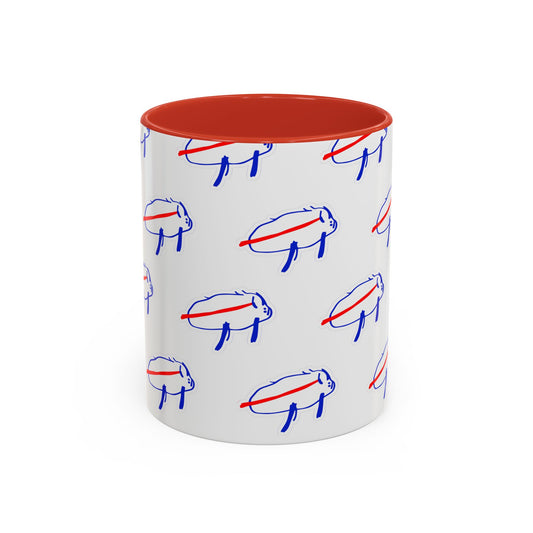 Buffalo Bills Drawing Inspired Coffee Mug, Red and Blue Mug, Gift for Die-Hard Buffalo Fans, Fun Office Decor, Unique Gift
