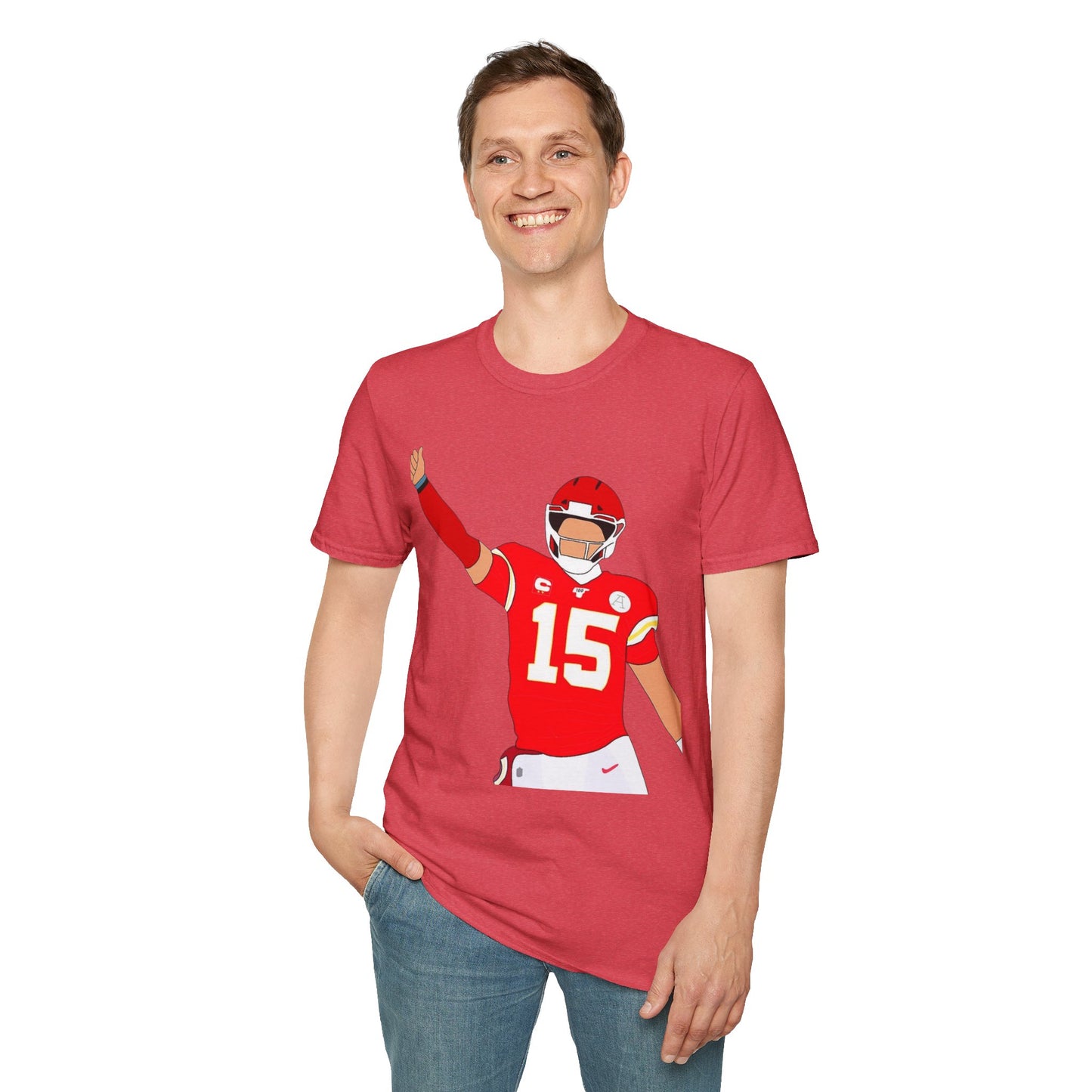 Mahomes Celebration Unisex Softstyle T-Shirt, Perfect for Game Day, Sports Fans, Gift for Him/Her, Casual Wear, Team Spirit