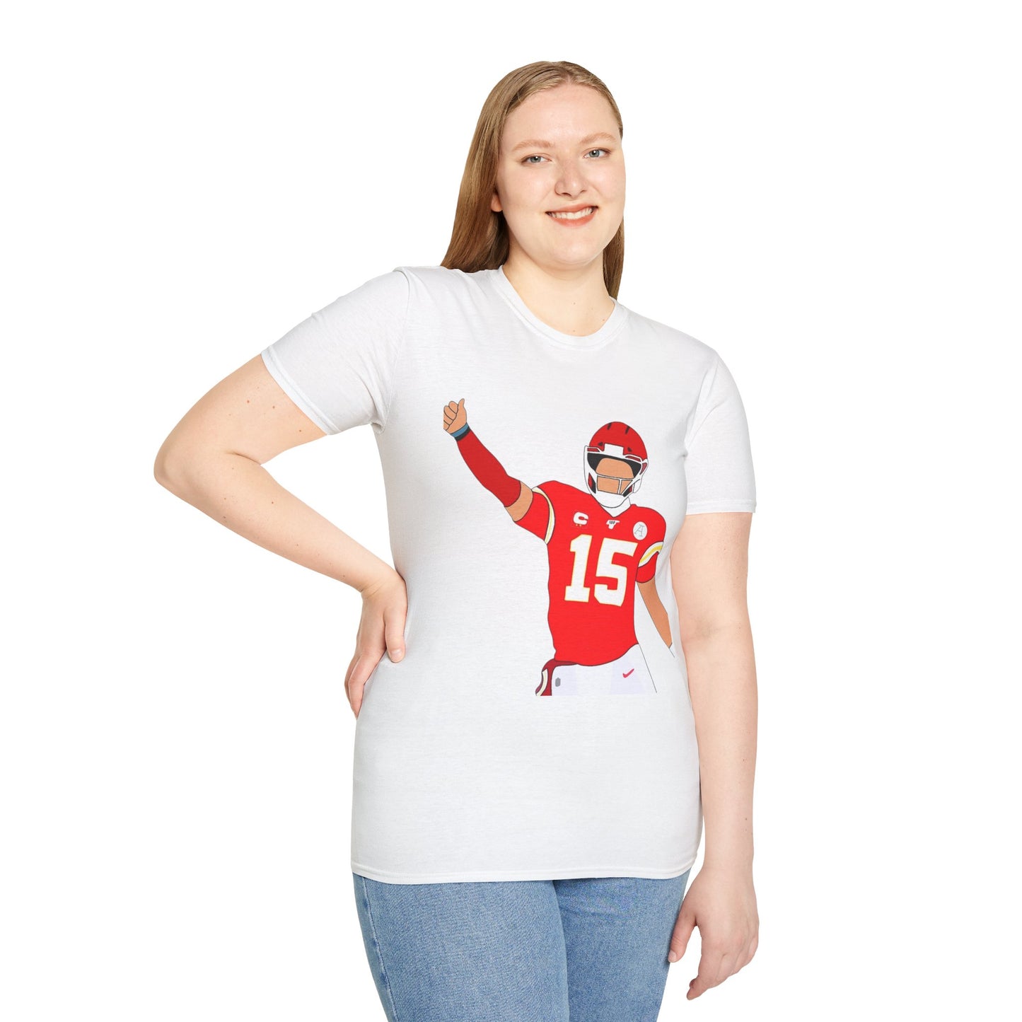 Mahomes Celebration Unisex Softstyle T-Shirt, Perfect for Game Day, Sports Fans, Gift for Him/Her, Casual Wear, Team Spirit